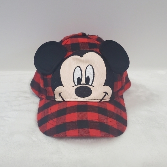 DISNEY Mickey Mouse Red Black Buffalo Check Plaid Baseball Hat Cap Toddler Size - Picture 1 of 10